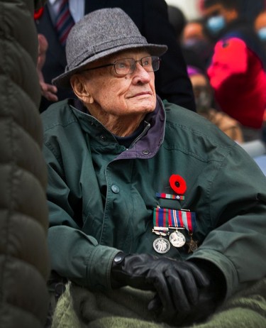 97-year-old veteran Clifford Anton at the Chinatown Memorial Plaza for Remembrance Day in Vancouver, Nov. 11, 2021.