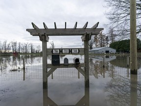 Flood water continues to sit in rural Abbotsford, BC, November, 22, 2021.