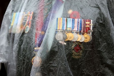 Veteran Gerry Ratchford served in Korea with the 3rd Battalion, the Black Watch (Royal Highland Regiment), for the Canadian Army as he takes part in a Remembrance Day service at the cenotaph on the grounds of the legislature in Victoria, B.C., on Thursday, Nov. 11, 2021.