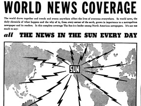 Detail from a staff ad from The Vancouver Sun on Nov. 5, 1949 showing readers how the Sun collected its World News Coverage.