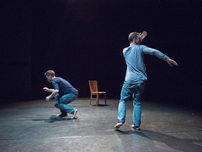 Josh Martin and Billy Marchenski perform in Helen Walkley's John at Firehall Arts Centre Jan 12-15, 2022. Photo: Chris Randle.