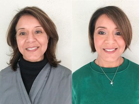 Nashreen Somani is a 56-year-old clinical researcher who has relocated to a new province and wanted a new look to match her new life. On the left is Nashreen before her makeover by Nadia Albano, on the right is her after.