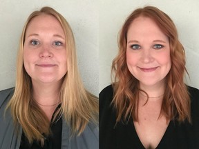 Darcy Hagan is a 37-year-old wedding and events manager. On the left is Darcy prior to her makeover by Nadia Albano, on the right is her after.