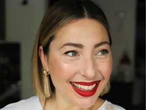 The completed look: To complete the look, I lined my lips with a deep burgundy lip pencil to deepen and define my bold red lip.