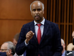 Canada's Minister of Housing, Diversity, and Inclusion Ahmed Hussen speaks during Question Period in the House of Commons on Parliament Hill in Ottawa, Nov. 30, 2021.