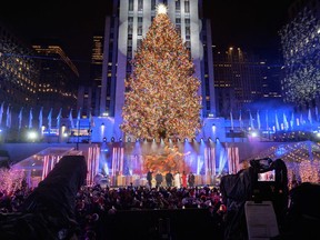 Rockefeller Center in New York is lit up for Christmas.