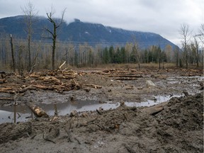Debris is seen at the highway 7 mudslide west of Agassiz, B.C., Saturday, Nov. 20, 2021.