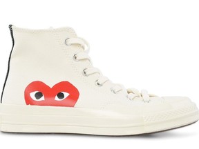 Comme des Garcons PLAY high-top, $200 at Gravity Pope, gravitypope.com.