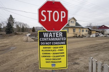 CP-Web. A contaminated water sign is pictured in downtown Princeton, B.C., Friday, Dec. 3, 2021. Princeton, like many parts of the province, was hit with heavy floods and mudslides over the past couple of weeks causing major devastation.