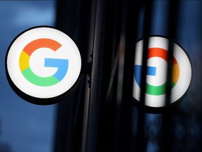 The logo for Google LLC is seen at the Google Store Chelsea in Manhattan, New York City.