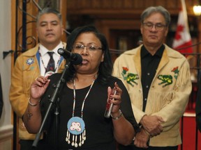 Cheryl Casimer (centre), of The First Nations Summit, is one of seven B.C. Indigenous leaders who sent the education minister a strong letter spelling out how they are “alarmed” by the BCTF’s “targeted attack campaign” to cancel testing of students.