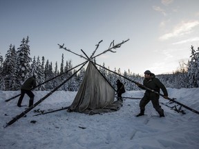 Supporters of the Wet'suwet'en hereditary chiefs and who oppose the Coastal GasLink pipeline set up a support station at kilometre 39, just outside of Gidimt'en checkpoint near Houston B.C., on Wednesday January 8, 2020.