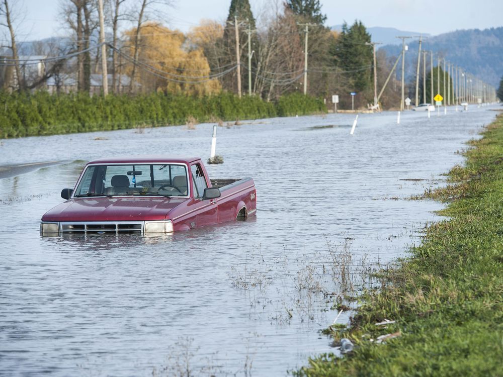  Water is slowly receding from flood devastated Sumas prairie in Abbotsford, BC Friday, December 3, 2021.
