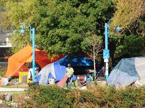Some of the approximately fifty tents pitched at CRAB Park in September 2021.