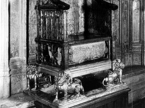 Stone of Scone when it was in the Coronation Chair in Westminster Abbey.
