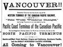 A real estate advertisement for Ross & Ceperley in the Vancouver News-Advertiser dated February 8, 1890.