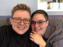 Richmond resident Sonya Taylor, 44, takes a selfiie of her and her partner Lori Jones, right. Taylor is a self-proclaimed survivor of conversion therapy at a Vancouver-based religious organization, Journey Canada, known in 2016 as Living Waters.