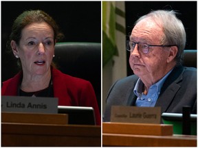 Surrey First councillor Linda Annis (left) criticized a recent motion by Surrey city council to suspend the role of the ethics commissioner until after the municipal election. Mayor Doug McCallum (right) is the subject on an ongoing ethics complaint.