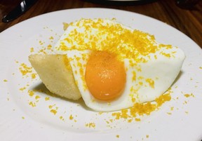 White plant, fried egg and bottarga di muggine.