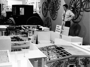 Jean Jacques Andre surveys the scale models for the First Peoples Gallery before its opening in 1978.
