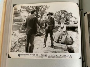 Joan Moore’s collection also includes many movie stills, such as this shot of Errol Flynn in the 1950 movie Rocky Mountain.