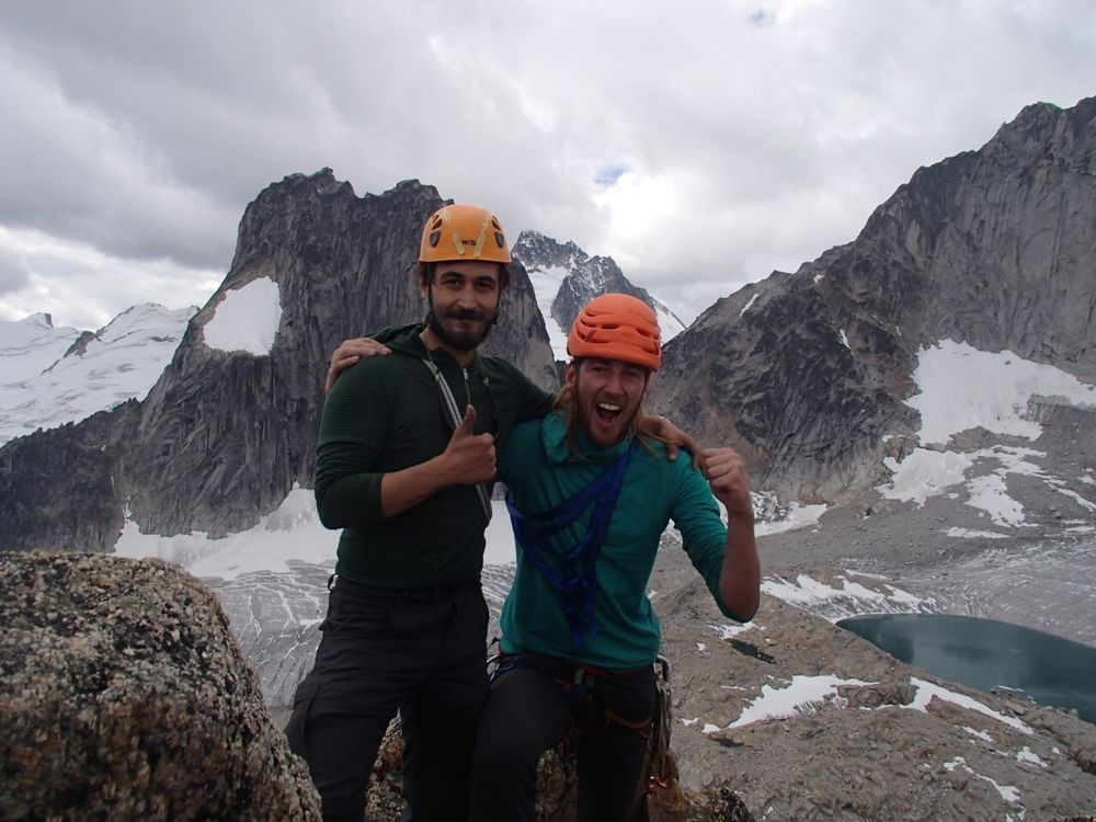  Artem Babaian (left) with climbing partner Jeff Taylor in the Bugaboos in March, 2020. Taylor was one of the co-authors of a paper in Nature announcing nine previously unknown coronaviruses. PNG