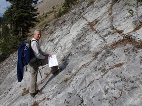Paul Johnston at one of the stenothecoid localities near the Burgess Shale, Mount Field.