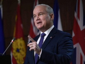 Conservative Leader Erin O'Toole speaks during a news conference responding to the federal government’s COVID-19 response, on Parliament Hill in Ottawa, Thursday, Jan. 6, 2022.