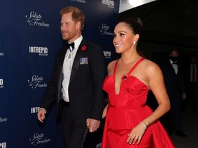 Prince Harry, Duke of Sussex and Meghan, Duchess of Sussex attend the 2021 Salute To Freedom Gala at Intrepid Sea-Air-Space Museum in New York City, Nov. 10, 2021.