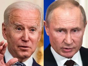 This combination of pictures shows U.S. President Joe Biden (left) and Russian President Vladimir Putin.