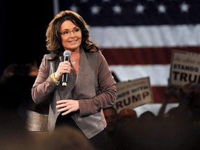Former Alaska Governor Sarah Palin fires up the crowd before Republican presidential candidate Donald Trump arrives at a campaign rally at the Tampa Convention Center in Tampa, Fla., March 14, 2016.