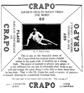 The full ad for Dr. J. Edwin Crapo in the May 21, 1922 Vancouver Sun.