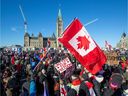Supporters at Parliament Hill for the Freedom Truck Convoy to protest against COVID-19 vaccine mandates and restrictions.