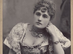 The Countess of Clancarty (also known as Belle Bilton and Lady Dunlo), circa 1890s. Photo by Mssrs. Bassano, photographers to the Queen. Detail from a cabinet card showing Types of English Beauty.