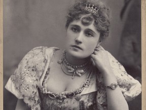 The Countess of Clancarty (also known as Belle Bilton and Lady Dunlo), circa 1890s. Photo by Mssrs. Bassano, photographers to the Queen. Detail from a cabinet card showing Types of English Beauty.