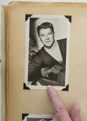 Joan Moore with her photo of Ronald Reagan.