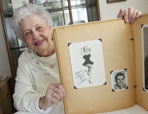 Joan Moore with her picture of Betty Grable.