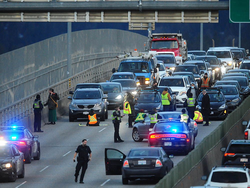 Protesters block Ironworkers Memorial Bridge during morning rush