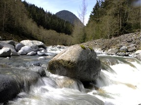 Water rushes by on Sister's Creek at Metro Vancouver's Capilano Regional Park in North Vancouver.