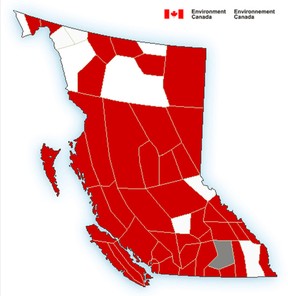 Rotes Meer: Environment Canada hat für den größten Teil von British Columbia Sturm- oder extreme Kältewarnungen für den Donnerstag herausgegeben.