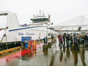 The naming ceremony for the new Island-class ferry set to serve the Nanaimo-Gabriola Island route, Gwawis, at Point Hope Shipyards on Tuesday, Jan. 11, 2022.
