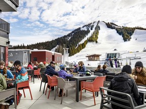 The Velvet Restaurant and Lounge at RED Mountain Resort offers a slopeside patio for après ski drinks.