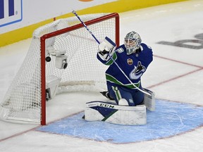 Last weekend, goalie Thatcher Demko stood on his head and stole a win for his teammates against Toronto. Thursday in San Jose, Demko wasn't at his best but his teammates outscored his — and the defence corps' — struggles.