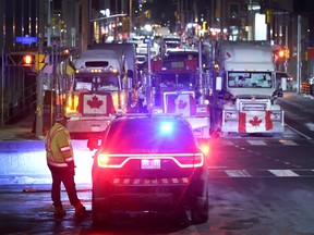 A blockade of truckers pictured in Ottawa on Feb. 15.