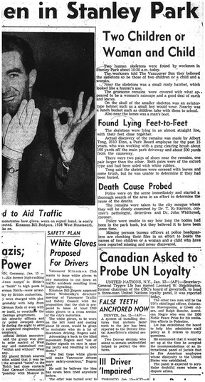 A1-Titelseite der Vancouver Sun für den 15. Januar 1953