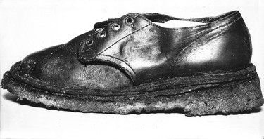This shoe was found on the boy found murdered in Stanley Park.  Photo dated April 15/1953