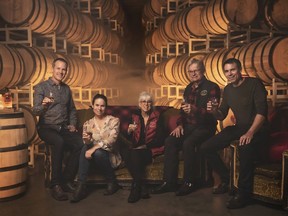 The Dyck family raises a glass of their award-winning whisky at Okanagan Spirits. From left: CEO Tyler Dyck (who is also the president of both the Craft Distillers Guild of B.C. and the newly formed Canadian Craft Distillers Association), Melissa, Pat, Tony and Jeremie.