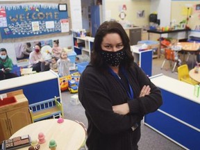 Chrissi Travers pictured last year in the StrongStart classroom at Columbia Elementary School, where the Just B4 junior kindergarten program also operates.