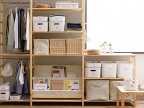 Soft cotton linen storage boxes by MUJI are great for playrooms, and can be folded down and stored when not needed.