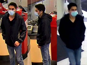 Police in Burnaby are searching for a suspect who was caught allegedly filming a woman in a change room at a Metrotown store earlier this month. He is pictured in these handout photos from the Burnaby RCMP.